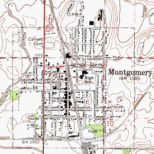 Topographic Map of Montgomery Elementary - Middle School, MN