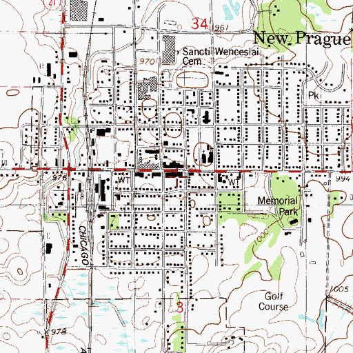 Topographic Map of New Prague Post Office, MN