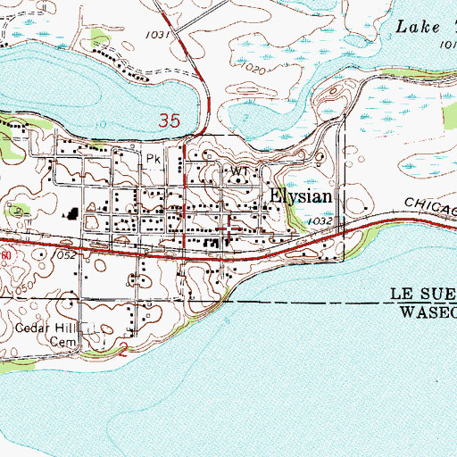 Topographic Map of Elysian Fire Department, MN