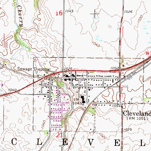 Topographic Map of Cleveland Fire and Rescue, MN