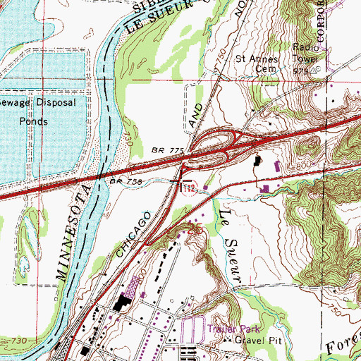 Topographic Map of Le Sueur Historical Marker, MN