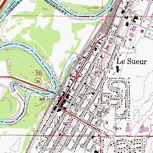 Topographic Map of Le Sueur, MN