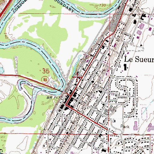 Topographic Map of Le Sueur Police Department, MN
