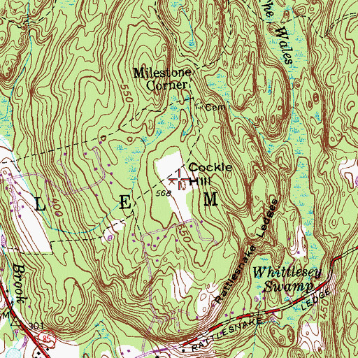Topographic Map of Cockle Hill, CT