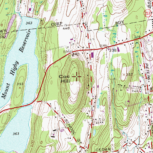 Topographic Map of Coe Hill, CT