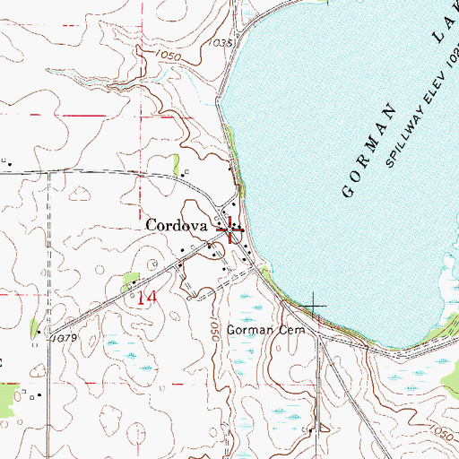 Topographic Map of Cordova Post Office (historical), MN