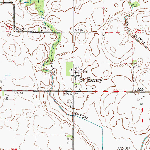 Topographic Map of Saint Henry Cemetery, MN