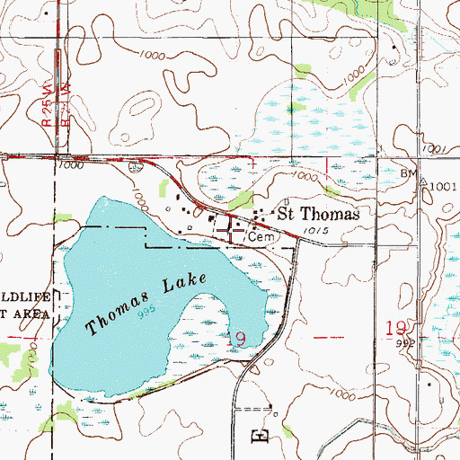 Topographic Map of Saint Thomas Cemetery, MN