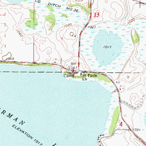 Topographic Map of German Lake Cemetery, MN