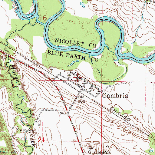 Topographic Map of Cambria Pressbyterian Church, MN
