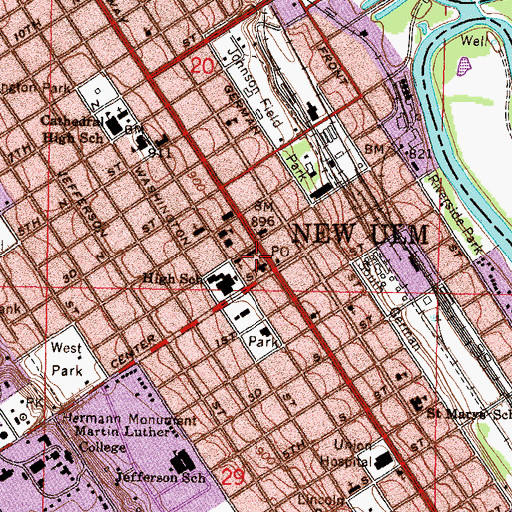 Topographic Map of New Ulm Public Library, MN