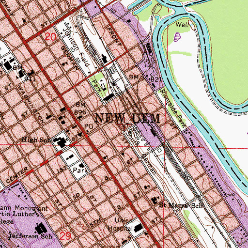 Topographic Map of New Ulm Post Office, MN