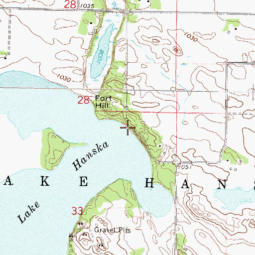 Topographic Map of Lake Hanska County Park Campground, MN