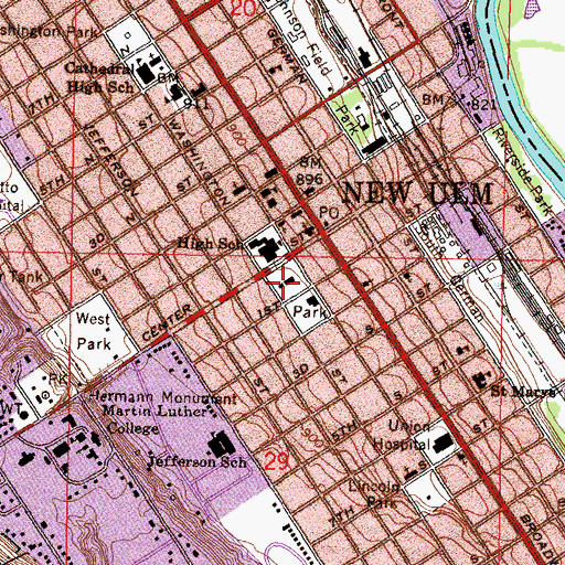 Topographic Map of New Ulm Police Department, MN