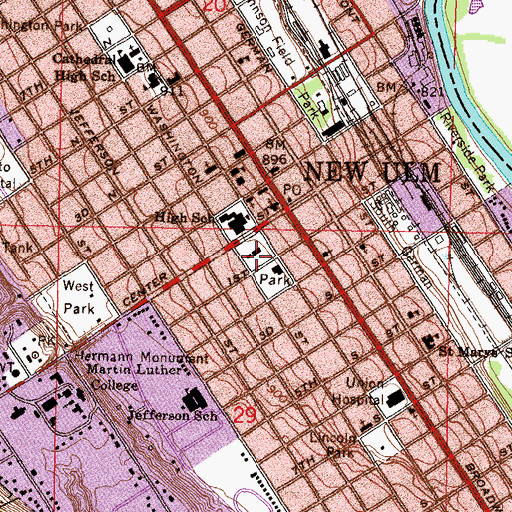 Topographic Map of Brown County Courthouse, MN