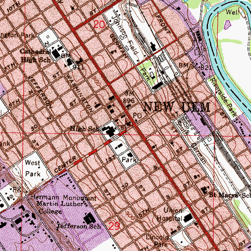 Topographic Map of First United Methodist Church, MN