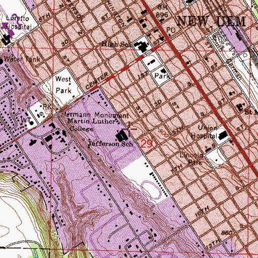 Topographic Map of First Baptist Church, MN