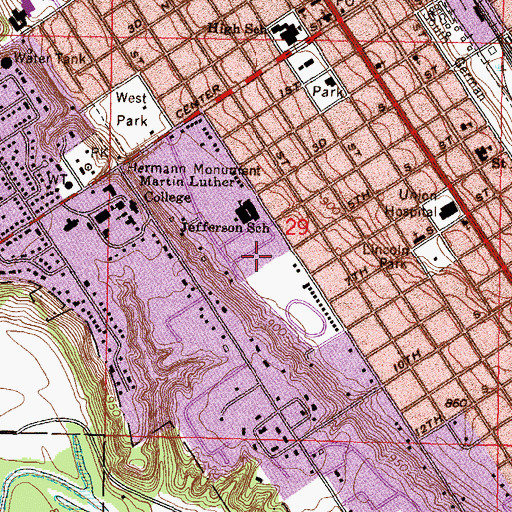 Topographic Map of New Ulm High School, MN