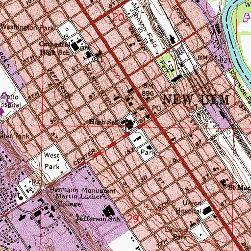 Topographic Map of New Ulm Junior High School, MN