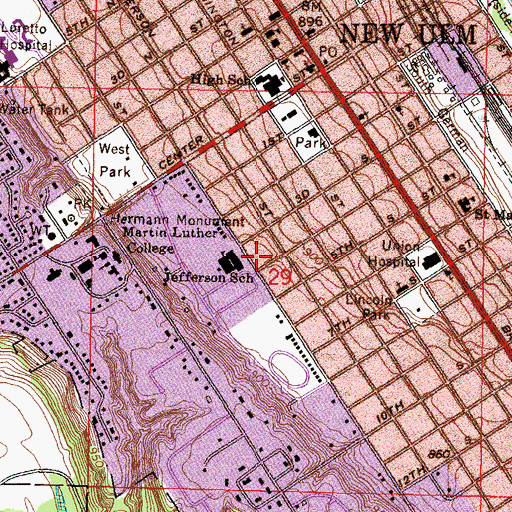Topographic Map of New Ulm Christian School, MN