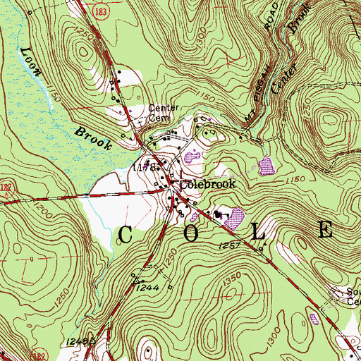 Topographic Map of Colebrook, CT