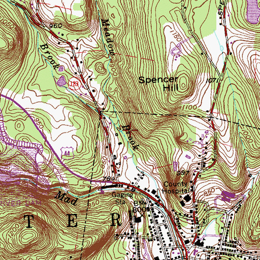 Topographic Map of Colebrook Brook, CT