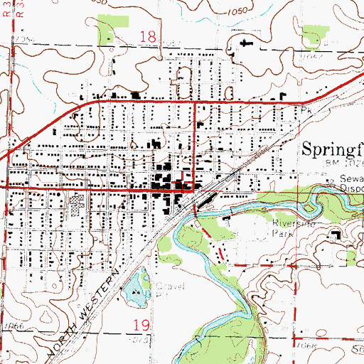 Topographic Map of Springfield Post Office, MN