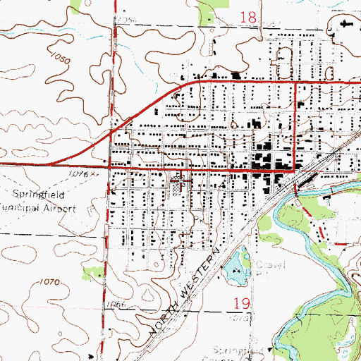 Topographic Map of Springfield High School, MN