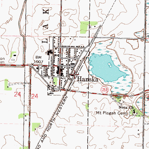 Topographic Map of Hanska (historical), MN