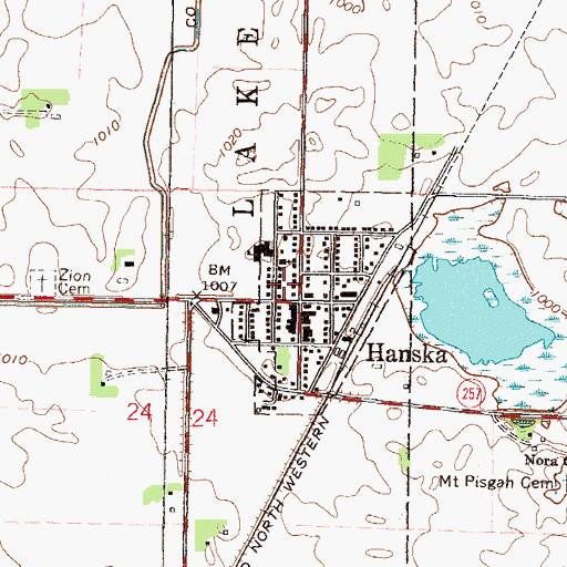 Topographic Map of Hanska Post Office, MN