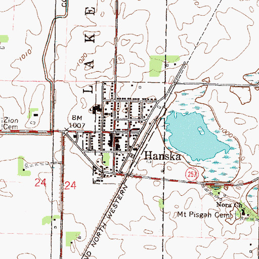 Topographic Map of Hanska Fire Department, MN
