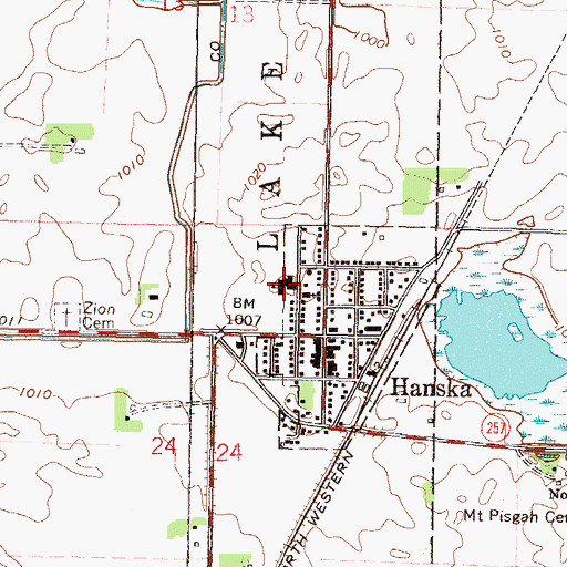 Topographic Map of Hanska Community School, MN