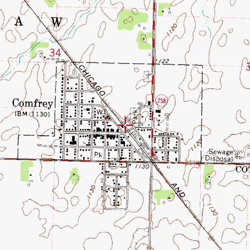Topographic Map of Comfrey (historical), MN