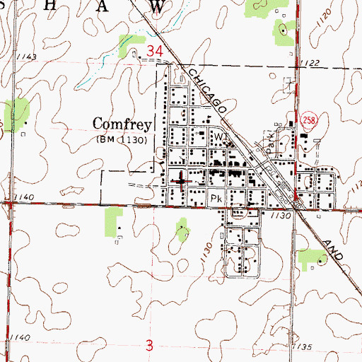 Topographic Map of Comfrey Secondary School, MN