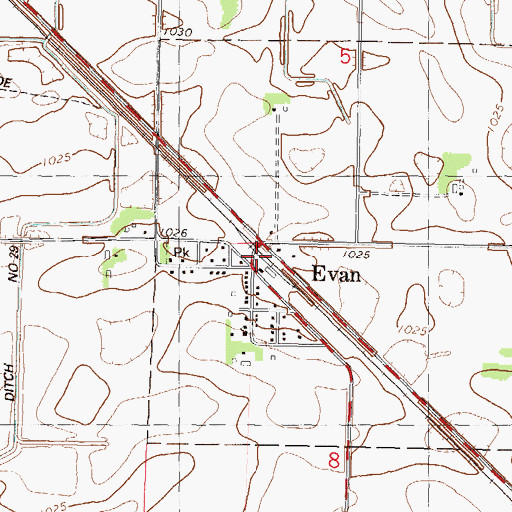 Topographic Map of Evan (historical), MN