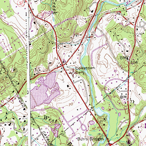 Topographic Map of Coley Cemetery, CT