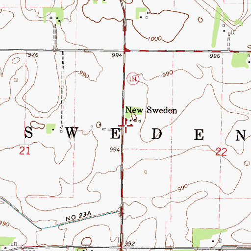 Topographic Map of New Sweden Post Office (historical), MN
