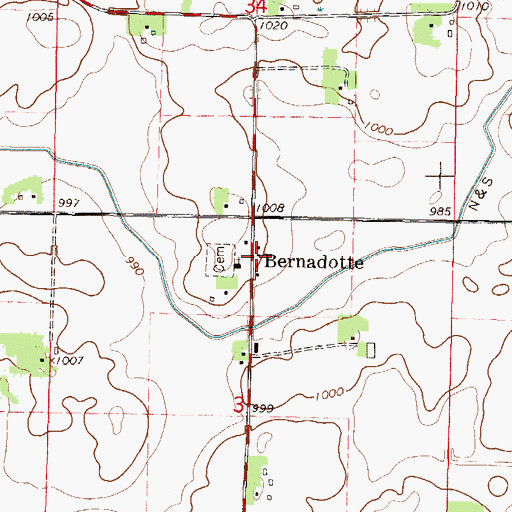 Topographic Map of Bernadotte Post Office (historical), MN