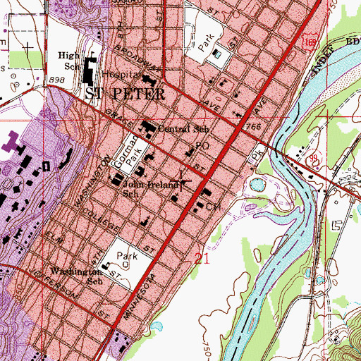 Topographic Map of Saint Peter Fire Department, MN