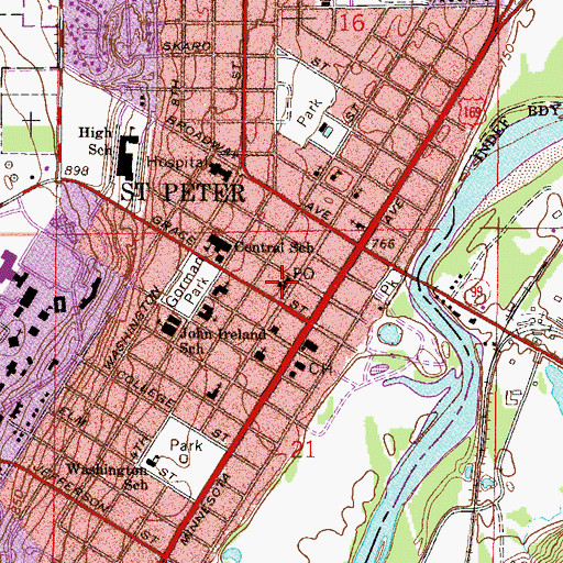 Topographic Map of Saint Peter Post Office, MN