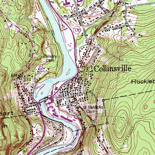 Topographic Map of Collinsville, CT
