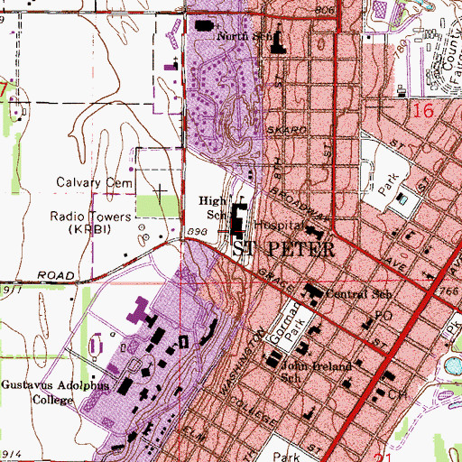 Topographic Map of Saint Peter High School, MN