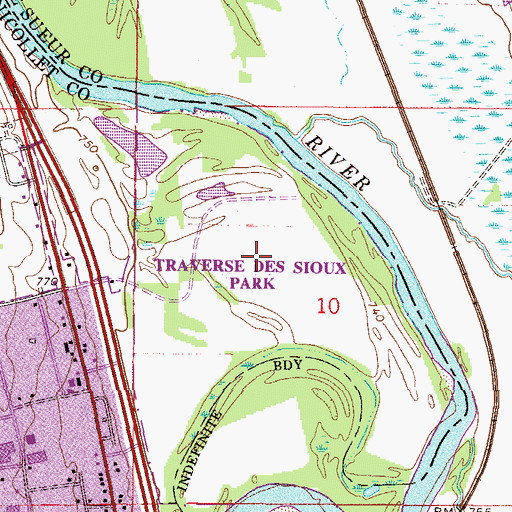 Topographic Map of Traverse Des Sioux Park, MN
