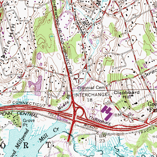Topographic Map of Colonial Cemetery, CT