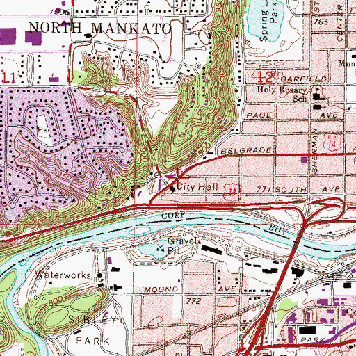 Topographic Map of North Mankato Fire Department Station 2, MN