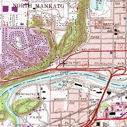 Topographic Map of North Mankato City Hall, MN