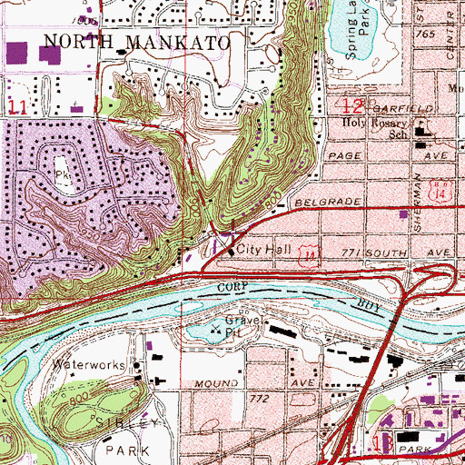 Topographic Map of North Mankato Police Dept, MN