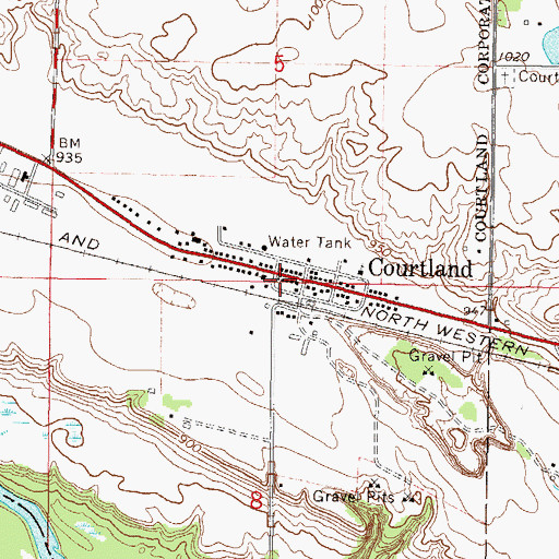 Topographic Map of Courtland Post Office, MN