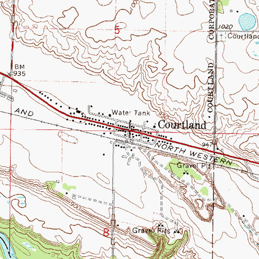 Topographic Map of Courtland Rec Ball Park, MN