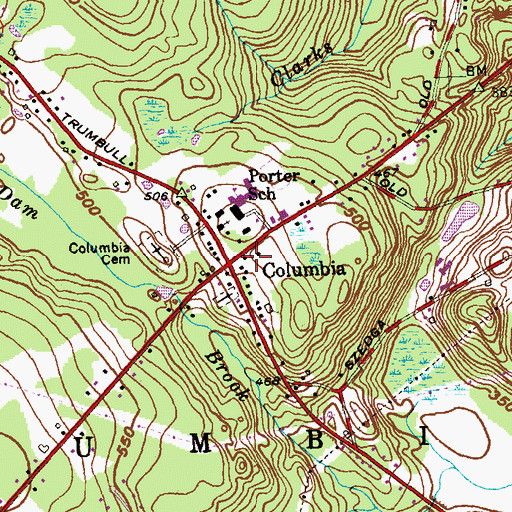 Topographic Map of Columbia, CT